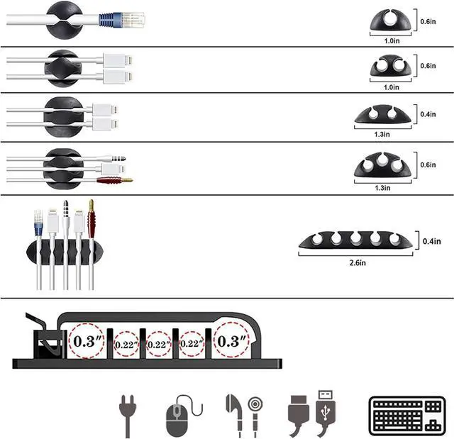 Alt view image 5 of 7 - 300PCS Cable Management Kit 4 Cable Sleeve 35 Cable Clips with 11Cord Holders 20 Roll Cable Organizer Straps and 200 Fastening Cable Ties 20 Cable Zip Tie Mounts for Computer TV Under Desk