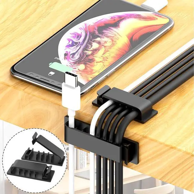 Alt view image 4 of 7 - 300PCS Cable Management Kit 4 Cable Sleeve 35 Cable Clips with 11Cord Holders 20 Roll Cable Organizer Straps and 200 Fastening Cable Ties 20 Cable Zip Tie Mounts for Computer TV Under Desk