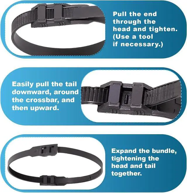 Alt view image 5 of 7 - Black Electrical Cable Ties Length 260 mm Width 9 mm Heavy Duty Plastic Tie Wraps 90kg Load Capacity 100 PCS UV Resistant Zip Ties for Cable Management Outdoor Use and DIY Projects