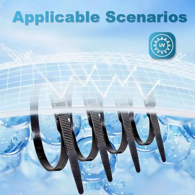 Alt view image 6 of 7 - Black Electrical Cable Ties Length 260 mm Width 9 mm Heavy Duty Plastic Tie Wraps 90kg Load Capacity 100 PCS UV Resistant Zip Ties for Cable Management Outdoor Use and DIY Projects