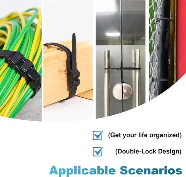 Alt view image 7 of 7 - Black Electrical Cable Ties Length 260 mm Width 9 mm Heavy Duty Plastic Tie Wraps 90kg Load Capacity 100 PCS UV Resistant Zip Ties for Cable Management Outdoor Use and DIY Projects
