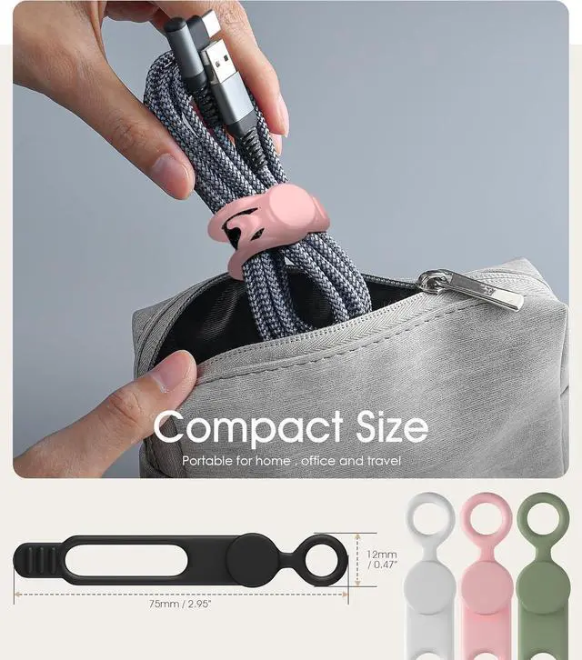 Alt view image 2 of 6 - 24Pcs Silicone Cable Ties 3Inch Cord Organizer Reusable Small Zip Ties Cable Organizer for Charging Cords Earphone Computer Wire Office Desk Cable Management Travel Accessories(4 Colors)