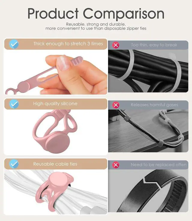 Alt view image 3 of 6 - 24Pcs Silicone Cable Ties 3Inch Cord Organizer Reusable Small Zip Ties Cable Organizer for Charging Cords Earphone Computer Wire Office Desk Cable Management Travel Accessories(4 Colors)