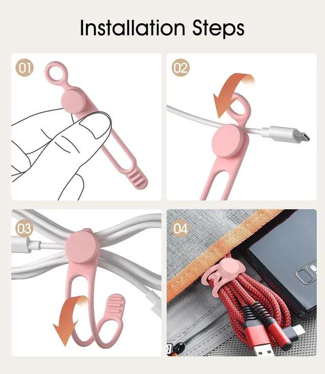 Alt view image 4 of 6 - 24Pcs Silicone Cable Ties 3Inch Cord Organizer Reusable Small Zip Ties Cable Organizer for Charging Cords Earphone Computer Wire Office Desk Cable Management Travel Accessories(4 Colors)