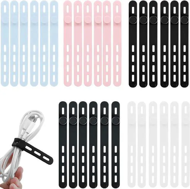 Main image of 30Pcs Silicone Cable Ties Reusable Cord Organizer for Electronics Adjustable Fastening Cable Straps Wire Organizer High Elasticity Cord Wraps for Fastening Earphone Charger (5 Colors)