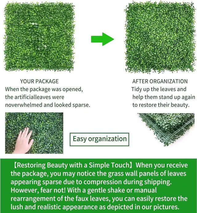 Alt view image 5 of 6 - Artificial Grass Wall Panels Backdrop 10x 10(12Pcs) Faux Boxwood Panels for Outdoor Indoor Green Wall Decor Party Wedding Garden Fence Decorations