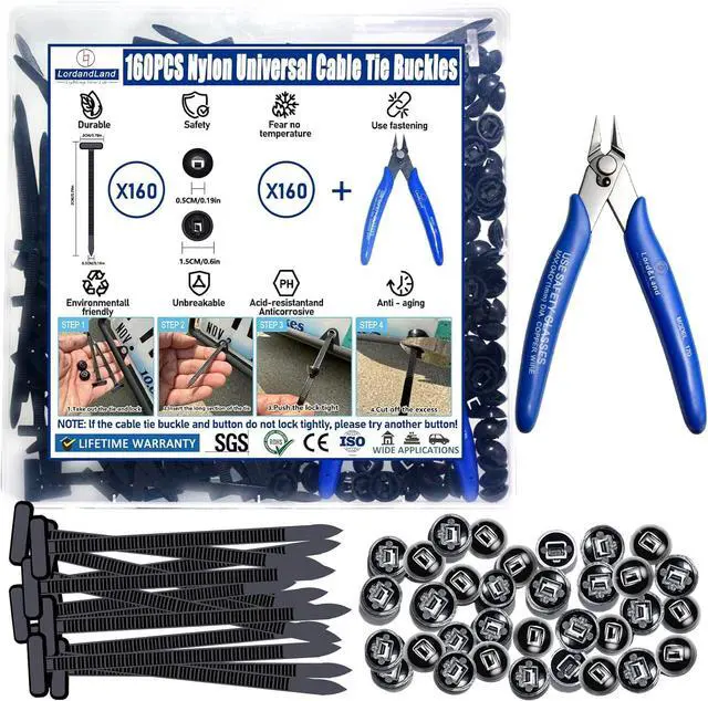 Main image of 160PCS Upgraded Nylon Universal Cable Tie Buckles - New Multifunctional Nylon Zip Ties With Pin & Button Design Plastic Cable Ties Tool Fasteners Car Body UV Resistant Zipties for Car Daily Repair