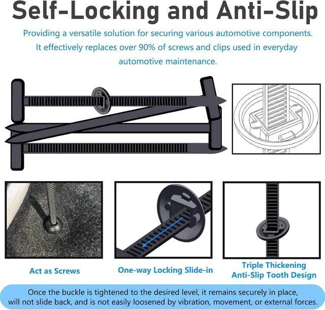 Alt view image 4 of 7 - 160PCS Upgraded Nylon Universal Cable Tie Buckles - New Multifunctional Nylon Zip Ties With Pin & Button Design Plastic Cable Ties Tool Fasteners Car Body UV Resistant Zipties for Car Daily Repair