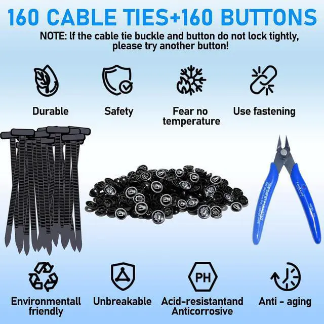 Alt view image 7 of 7 - 160PCS Upgraded Nylon Universal Cable Tie Buckles - New Multifunctional Nylon Zip Ties With Pin & Button Design Plastic Cable Ties Tool Fasteners Car Body UV Resistant Zipties for Car Daily Repair