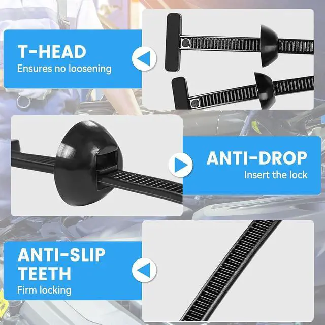 Alt view image 3 of 7 - Nylon Universal Cable Tie Buckle - Heavy Duty Zip Ties Self-Locking for Car UV Resistant Plastic Cable Ties with Pin Plastic Cable Ties Tool Fasteners Car Body (black 200)