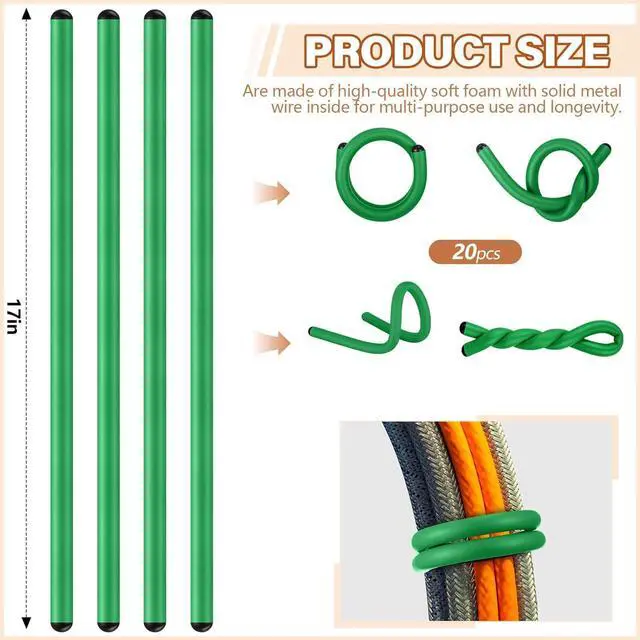 Alt view image 2 of 6 - 20 Pcs 17 Inch EVA Foam Twist Rubber Ties Reusable Bendable Cable Tie Straps Flexible Heavy Duty Twisty Ties for Organizing Cords Bundling (Green)