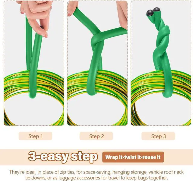Alt view image 4 of 6 - 20 Pcs 17 Inch EVA Foam Twist Rubber Ties Reusable Bendable Cable Tie Straps Flexible Heavy Duty Twisty Ties for Organizing Cords Bundling (Green)