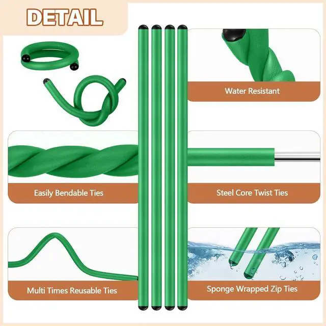Alt view image 3 of 6 - 20 Pcs 17 Inch EVA Foam Twist Rubber Ties Reusable Bendable Cable Tie Straps Flexible Heavy Duty Twisty Ties for Organizing Cords Bundling (Green)