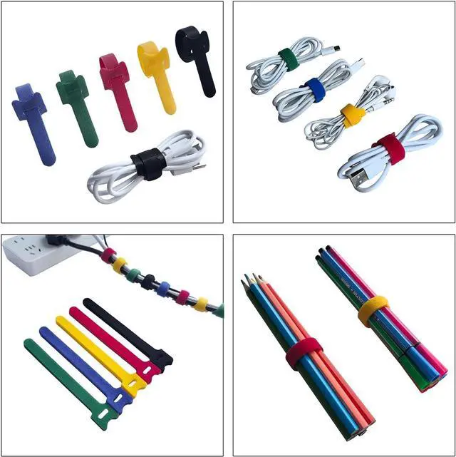 Alt view image 3 of 6 - 56PCS 6 Inches Cable Ties Reusable Multi-Colour Cord Straps Multi-Purpose Wire Ties Cord Wrap Hook and Loop Organizer Adjustable Cable Management 5 Colors (28 black 7 red 7 yellow 7 blue 7 green)