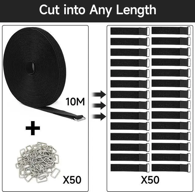 Alt view image 3 of 7 - 32ft Hook and Loop Straps 0.8 Inch Wide with 50 Metal Buckles Adjustable Cable Straps Fastening Nylon Cable Wire Cord Ties Black Cinch Straps for Organizing Cables and Securing Wire Cords