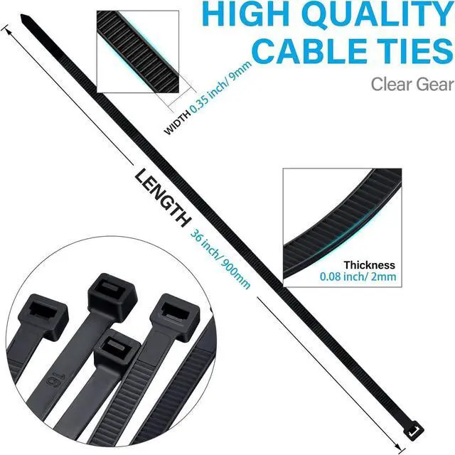 Alt view image 4 of 7 - Long Zip Ties 36 inch Heavy Duty Premium Black Large Zip Ties 36 inch Cable Ties with 175 lbs Nylon Zipties for HVAC Outdoor use 12 PCS