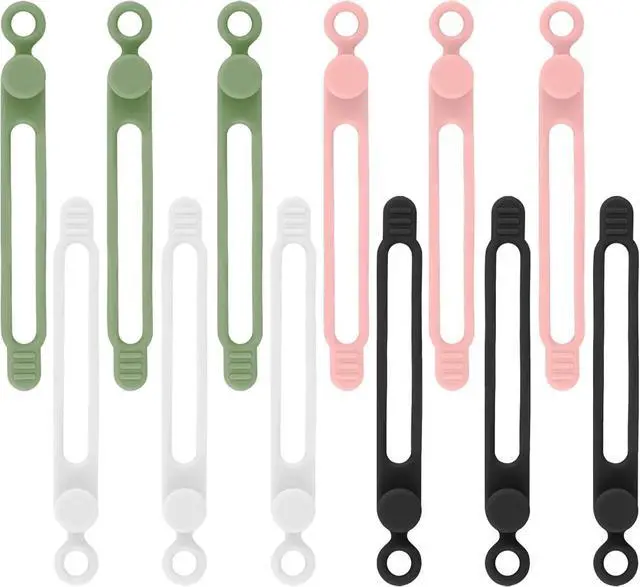 Main image of 12Pcs Silicone Cable Ties Reusable Cable Organizer Multicolor Straps for Charging Cords