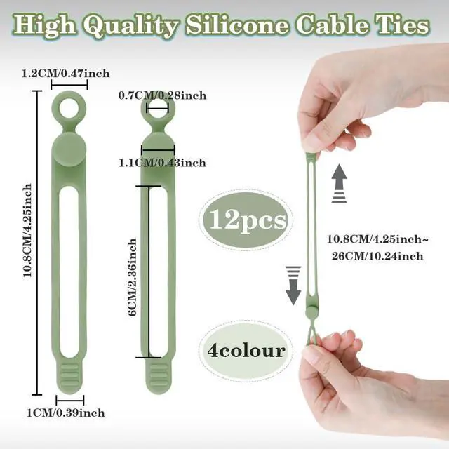 Alt view image 2 of 6 - 12Pcs Silicone Cable Ties Reusable Cable Organizer Multicolor Straps for Charging Cords