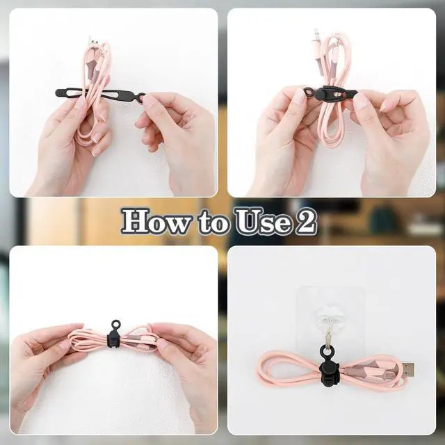 Alt view image 4 of 6 - 12Pcs Silicone Cable Ties Reusable Cable Organizer Multicolor Straps for Charging Cords