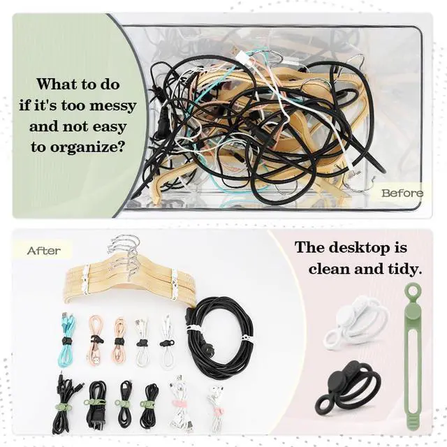 Alt view image 5 of 6 - 12Pcs Silicone Cable Ties Reusable Cable Organizer Multicolor Straps for Charging Cords