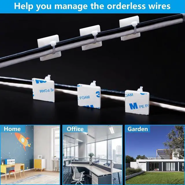 Alt view image 7 of 7 - Cable Tie Mounts Adhesive-Backed 1 Inch for Cable Management Cable Tie Anchors 100 Pack White