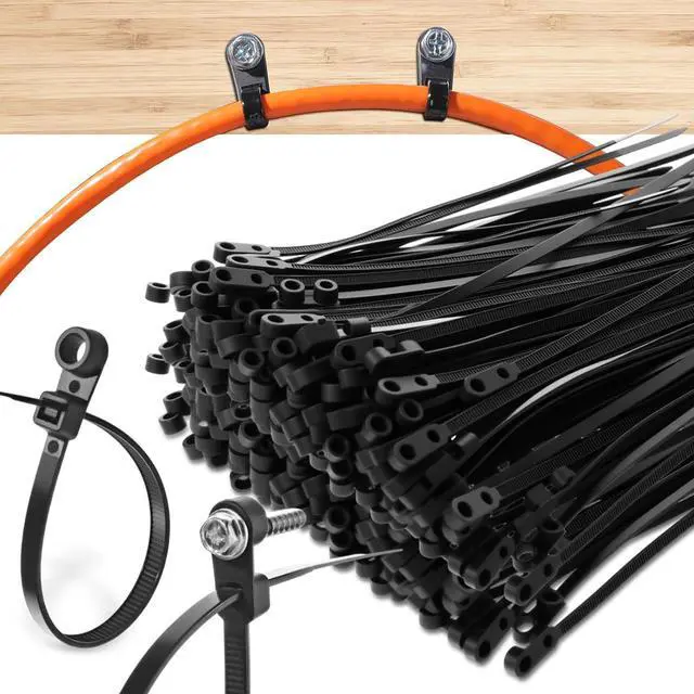 Main image of 500 Pcs Plastic Zip Tie with Screw Hole 12 Inch 50lbs Black Screw Zip Ties with Mounting Hole Multipurpose Heavy Duty for Indoor and Outdoor Use