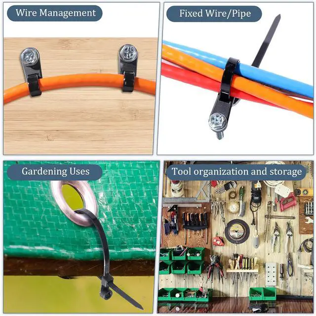 Alt view image 5 of 6 - 500 Pcs Plastic Zip Tie with Screw Hole 12 Inch 50lbs Black Screw Zip Ties with Mounting Hole Multipurpose Heavy Duty for Indoor and Outdoor Use