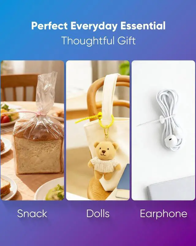 Alt view image 3 of 7 - 52-Pack Silicone Cable Ties Reusable Cord Organizer Straps With 2 Binding Methos Durable & Stretchable Wire Management for Home Office Travel (Multicolor)