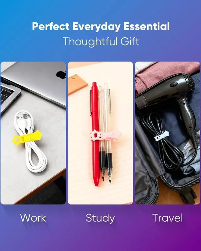 Alt view image 4 of 7 - 52-Pack Silicone Cable Ties Reusable Cord Organizer Straps With 2 Binding Methos Durable & Stretchable Wire Management for Home Office Travel (Multicolor)