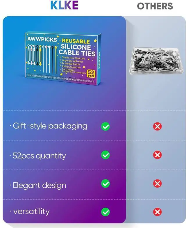 Alt view image 5 of 7 - 52-Pack Silicone Cable Ties Reusable Cord Organizer Straps With 2 Binding Methos Durable & Stretchable Wire Management for Home Office Travel (Multicolor)