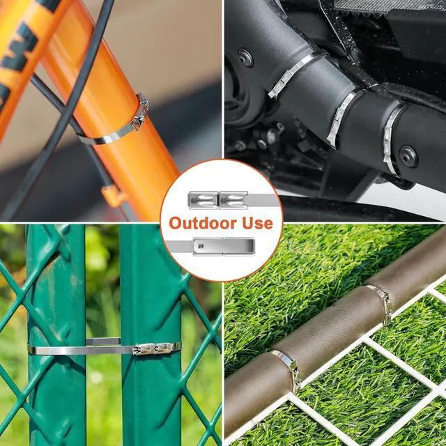 Alt view image 6 of 7 - Metal Zip Ties (200PCS 11.8 Inch) 304 Stainless Steel 300 LBS Heavy Duty Double Headed Self-locking Multi-Purpose Cable Ties for Exhaust Wrap Chain Link Fence Parts Machinery Cables Farms Roofs