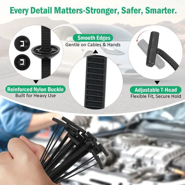 Alt view image 6 of 7 - 100PCS Nylon Universal Cable Tie Buckle with Dual-Side Gear Foldable Quick Fix Heavy Duty Zip Ties with Pin & Button Strong Easy Use Multipurpose Cable Tie Buckle Zip Tie for Car Daily Repair