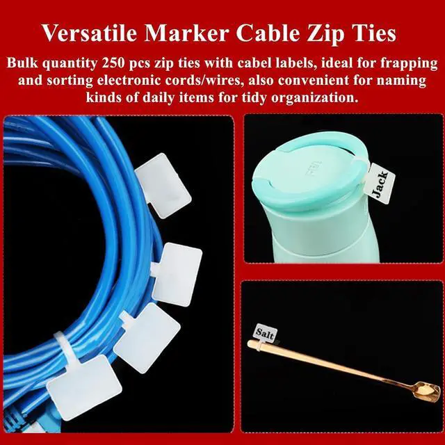 Alt view image 6 of 6 - Nylon Marker Cable Zip Ties 250pcs 6 Inch Self-Locking Cable Labels Tags with Write on Cord Label for Electronics Network Ethernet Wire Labels