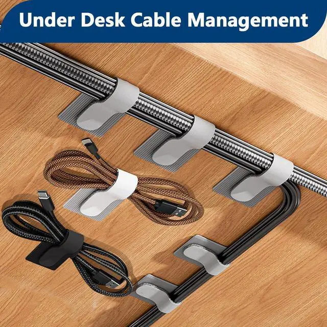 Alt view image 2 of 7 - 50 PCS Hook and Loop Cable Ties Under Desk Cable Management Self Adhesive Cable Tidy Clips Straps Sticky-Back Cord Organizer Wire Organizer for TV PC Laptop Ethernet Desktop Black