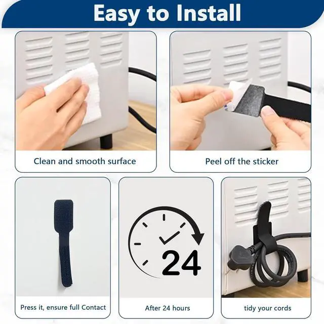 Alt view image 5 of 7 - 50 PCS Hook and Loop Cable Ties Under Desk Cable Management Self Adhesive Cable Tidy Clips Straps Sticky-Back Cord Organizer Wire Organizer for TV PC Laptop Ethernet Desktop Black