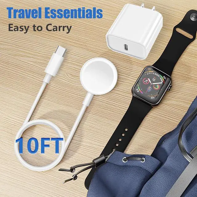 Alt view image 7 of 7 - 10FT for  Watch Charger Long 10 FT iWatch Portable Wireless Fast Charging Cable Cord with USB C i-Watch Charger Plug Compatible with Series 10/9/8/7/SE/6/5/4/3/2/1 2Pack