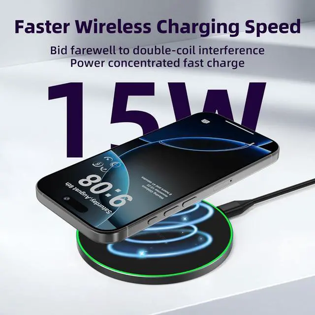 Alt view image 3 of 7 - Wireless Charger Compatible with iPhone 17 16 15 14 13 12 11 Pro Max/Mini/Plus/XR/X/8 15W Max Fast Wireless Charging Pad Mat for  Galaxy S23/S22/S21/S20/S10 Galaxy Buds