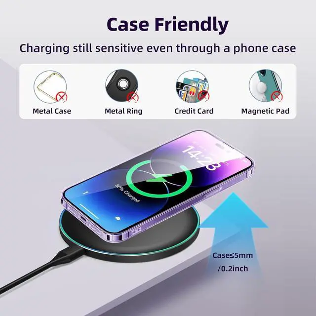 Alt view image 4 of 7 - Wireless Charger Compatible with iPhone 17 16 15 14 13 12 11 Pro Max/Mini/Plus/XR/X/8 15W Max Fast Wireless Charging Pad Mat for  Galaxy S23/S22/S21/S20/S10 Galaxy Buds