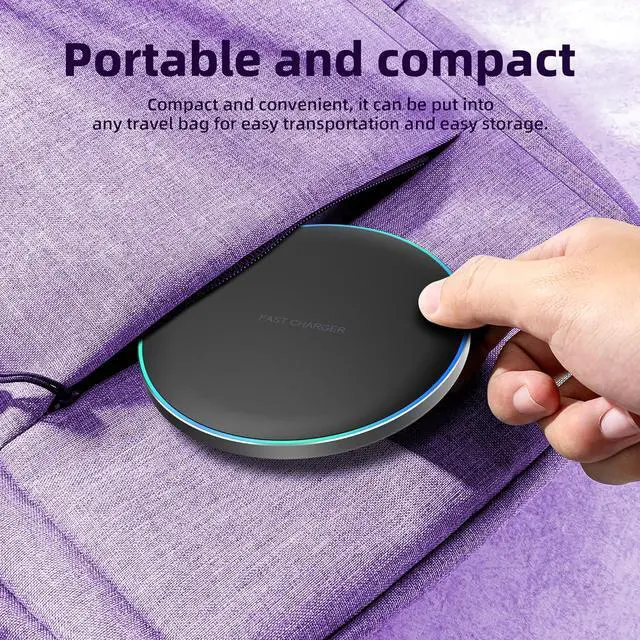 Alt view image 5 of 7 - Wireless Charger Compatible with iPhone 17 16 15 14 13 12 11 Pro Max/Mini/Plus/XR/X/8 15W Max Fast Wireless Charging Pad Mat for  Galaxy S23/S22/S21/S20/S10 Galaxy Buds