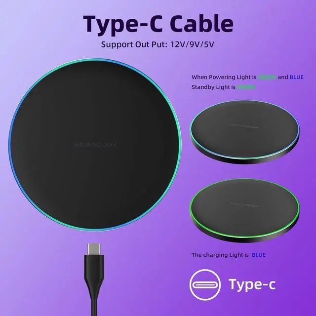 Alt view image 6 of 7 - Wireless Charger Compatible with iPhone 17 16 15 14 13 12 11 Pro Max/Mini/Plus/XR/X/8 15W Max Fast Wireless Charging Pad Mat for  Galaxy S23/S22/S21/S20/S10 Galaxy Buds