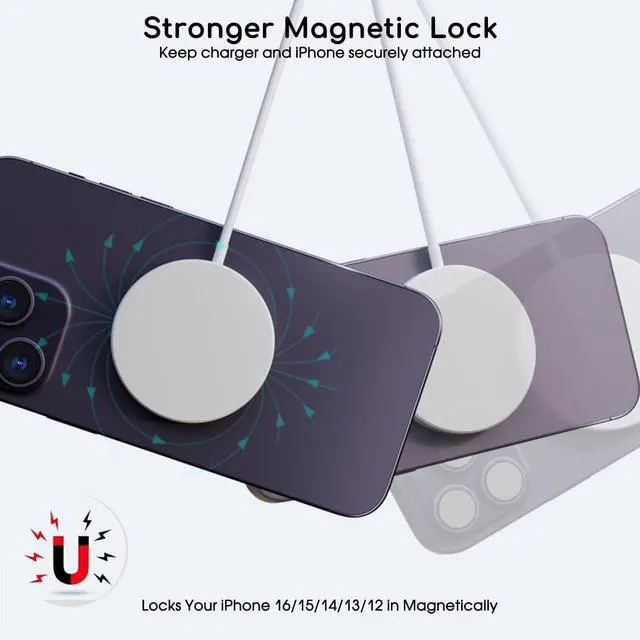 Alt view image 6 of 7 - Magnetic Wireless Charger for iPhone 2Pack 6FT [ MFi Certified]Mag-Safe Charger Cable Wireless Magnetic Charging Cord with USB C Fast Charging Block for iPhone Air/17/17 Pro/17 Promax/16E/16Plus