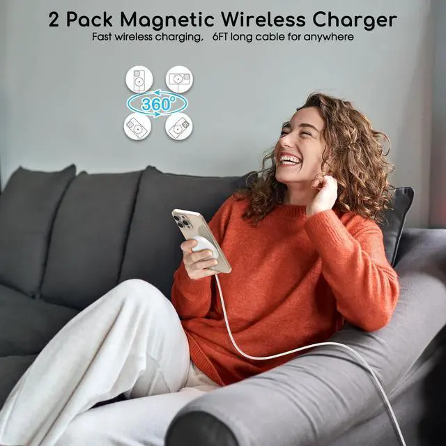 Alt view image 7 of 7 - Magnetic Wireless Charger for iPhone 2Pack 6FT [ MFi Certified]Mag-Safe Charger Cable Wireless Magnetic Charging Cord with USB C Fast Charging Block for iPhone Air/17/17 Pro/17 Promax/16E/16Plus