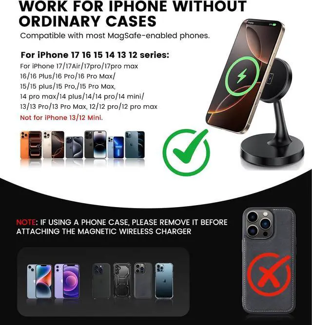 Alt view image 6 of 7 - Magnetic Wireless Charger iPhone Stand 15W Fast Mag-Safe Charger for iPhone 17/17 Pro/17 Air/17 Pro Max 16/15/14/13/12 Series  Magnet Wireless Charging Station/Pad for AirPods