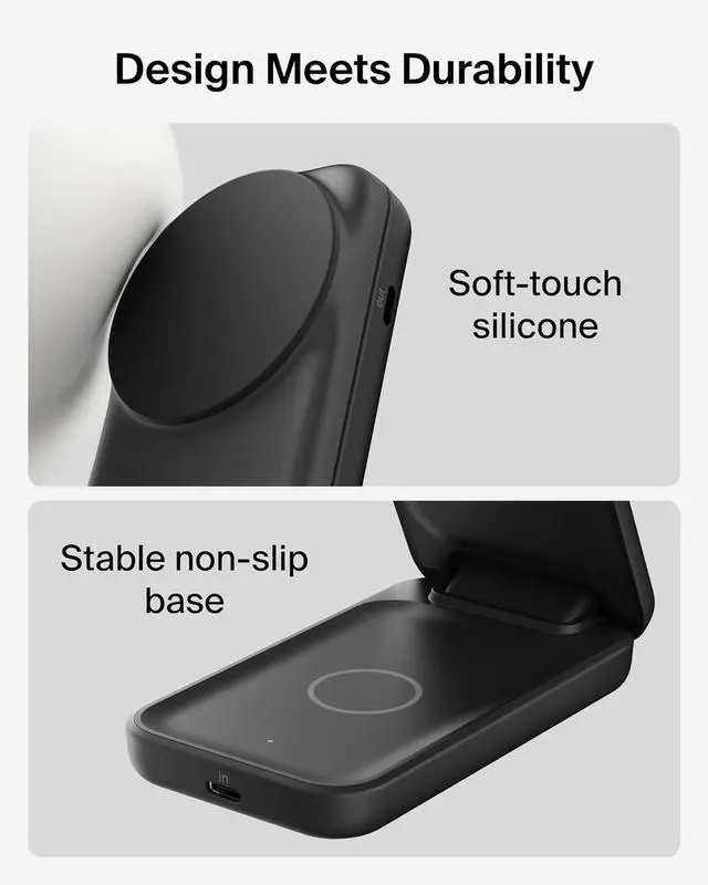 Alt view image 4 of 7 - MagSafe Charger Compatible 2-in-1 Charging Station Qi2.2 25W Magnetic Wireless Charger Dock Foldable Stand with 5W USB-C Port for iPhone 17/16/15 Pixel 10 AirPods (45W Adapter Included)