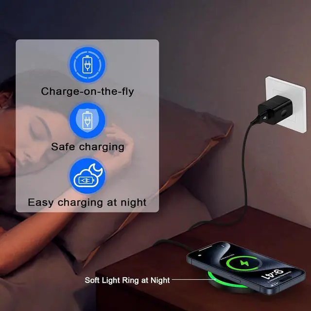 Alt view image 7 of 7 - Wireless Charger Fast Charging Pad for  Galaxy S25 Edge S24 Ultra S24+ S24 S23 FE S22 S21 S20 S10 Note 20 10 18W Phone Wall Charger Cargador Inalambrico for iPhone 15 Pro Max 15 Plus