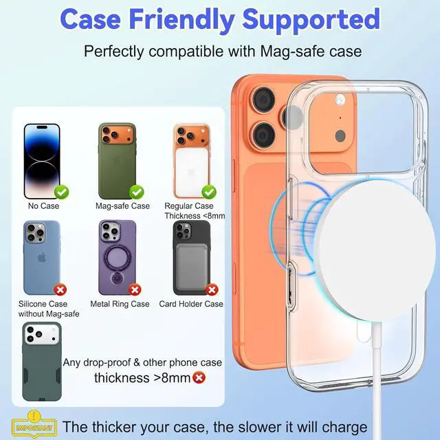 Alt view image 2 of 7 - Wireless Charger for iPhone 15W Mag Safe Charger Fast Charging Pad Compatible with iPhone 17 Air iPhone 17 Pro/17/16/15/14/13/12/11/X/8 Series Built-in 3FT Power Cable