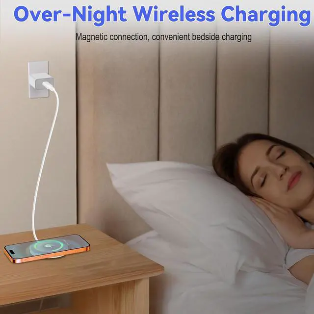 Alt view image 6 of 7 - Wireless Charger for iPhone 15W Mag Safe Charger Fast Charging Pad Compatible with iPhone 17 Air iPhone 17 Pro/17/16/15/14/13/12/11/X/8 Series Built-in 3FT Power Cable