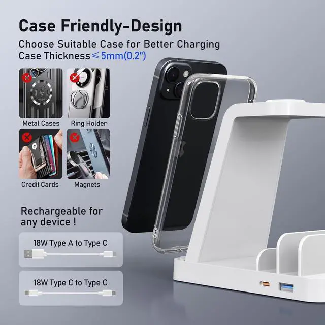 Alt view image 6 of 7 - Wireless Charger for  5 in 1 Wireless Charging Station for  Charger Dock Stand for Galaxy Watch Ultra 7 6 5 4 3 Galaxy S25 S24 Ultra S23 S22 S21 Note 20 10 Z Fold Buds White