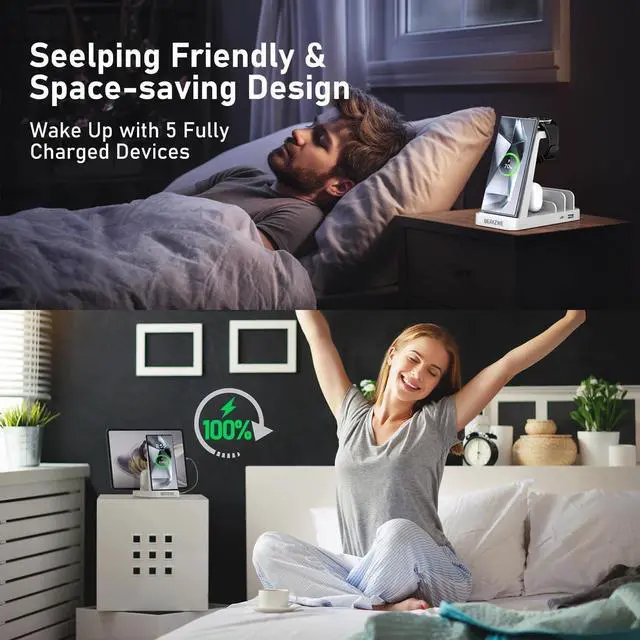 Alt view image 7 of 7 - Wireless Charger for  5 in 1 Wireless Charging Station for  Charger Dock Stand for Galaxy Watch Ultra 7 6 5 4 3 Galaxy S25 S24 Ultra S23 S22 S21 Note 20 10 Z Fold Buds White