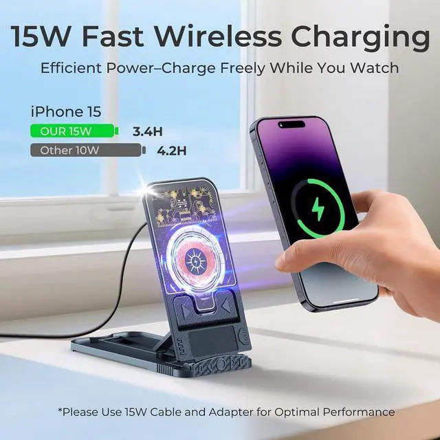 Alt view image 2 of 7 - 2 Packs 15W Fast Wireless Phone Charger Foldable Cell Phone Wireless Charging Station Compatible with iPhone 16 15 14 13 12 11 Pro Xs Xs Max Xr X 8 Series Ultra Thin(No AC Adapter&Type C Cable)